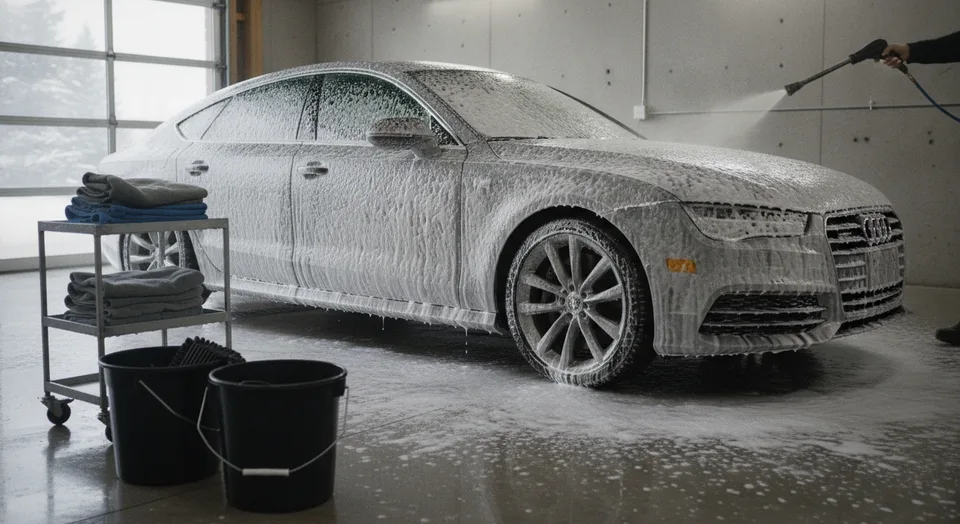 Detailer machine polishing the door of a car in Guelph